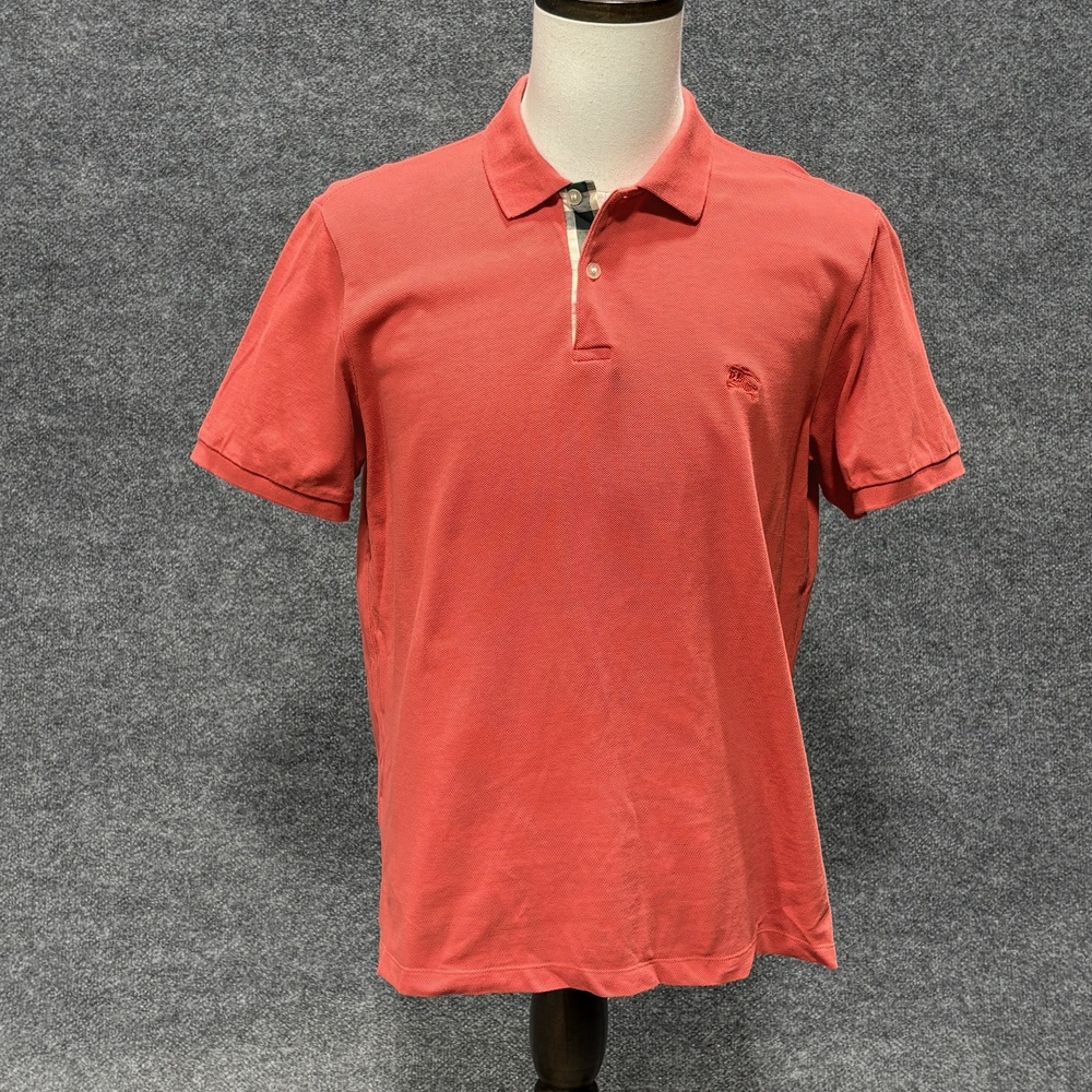 Burberry Brit Polo Shirt Mens Large Red 100% Cotton Logo Casual Classic Fit